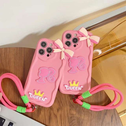 Queen iPhone Case with Bow and Lanyard - Elegance & Protection